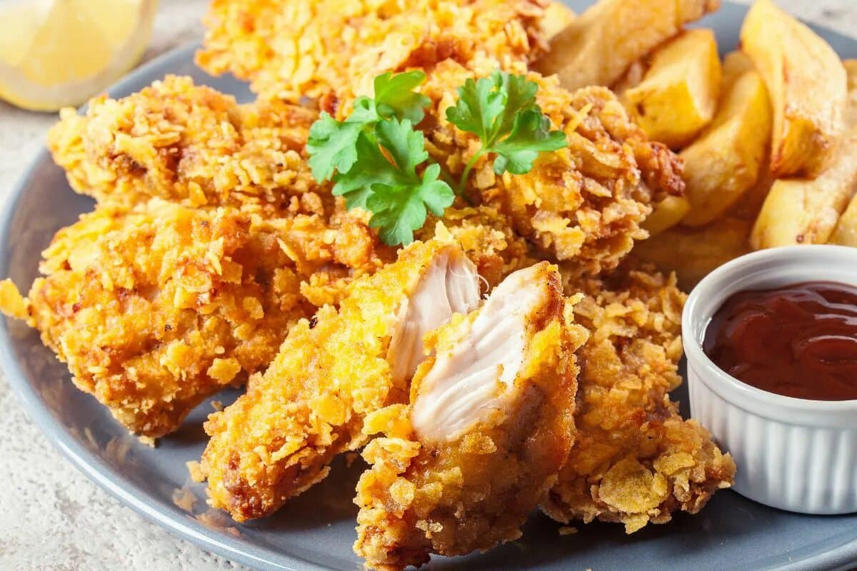 Es sind keine Semmelbrösel oder Panko. Wickeln Sie die Hähnchenbrust darin ein und Sie erhalten eine herrlich knusprige und schmackhafte Kruste.