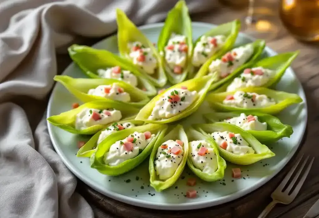 Kleine Tabletts mit Endivien und Schinken für einen ganz schnellen Snack.
