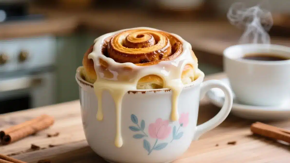 So bereiten Sie ein Zimtbrötchen in einer Tasse zu: ein Rezept, das in der Mikrowelle in 1 Minute fertig ist.